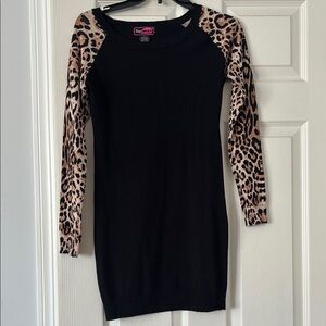 Say What? Black Dress with Leopard Print Sleeves